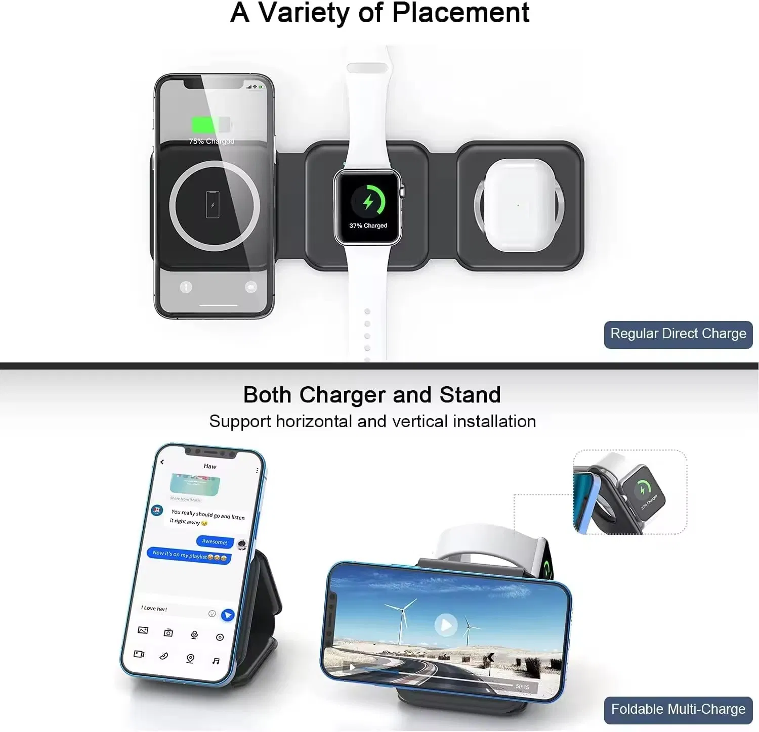 Магнитная беспроводная зарядка 3 в 1 для iPhone и Apple Watch