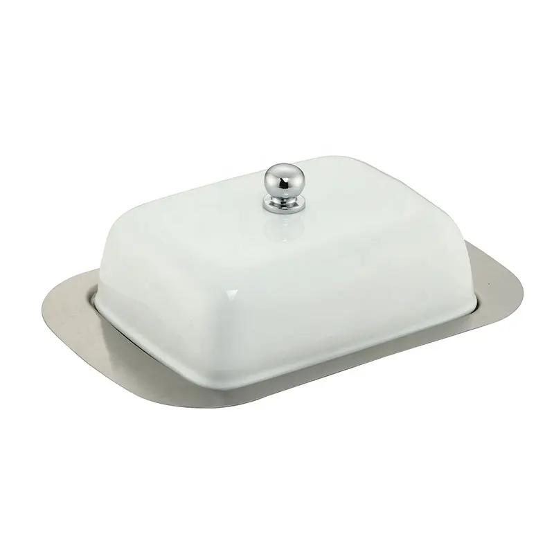 White Colored Stainless Steel Cheese Container Butter Box Container Food Storage Dessert Container Keeper with Lid
