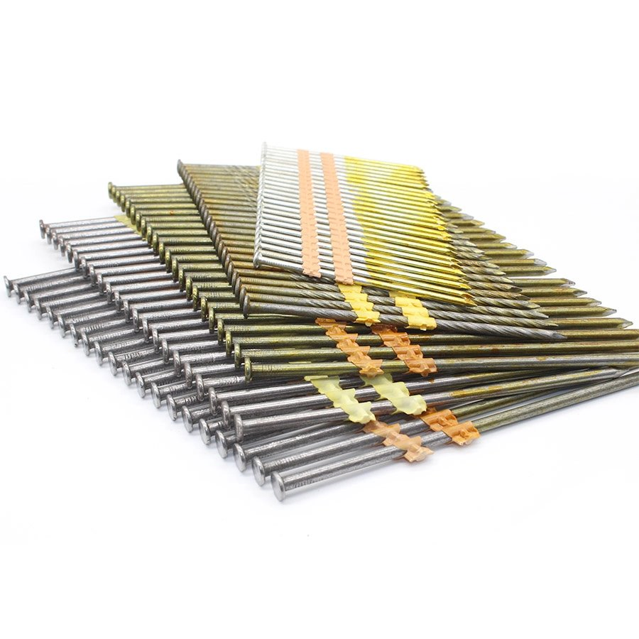 Round Head 21 Degree Bright Smooth Shank Plastic Collated Framing Nails