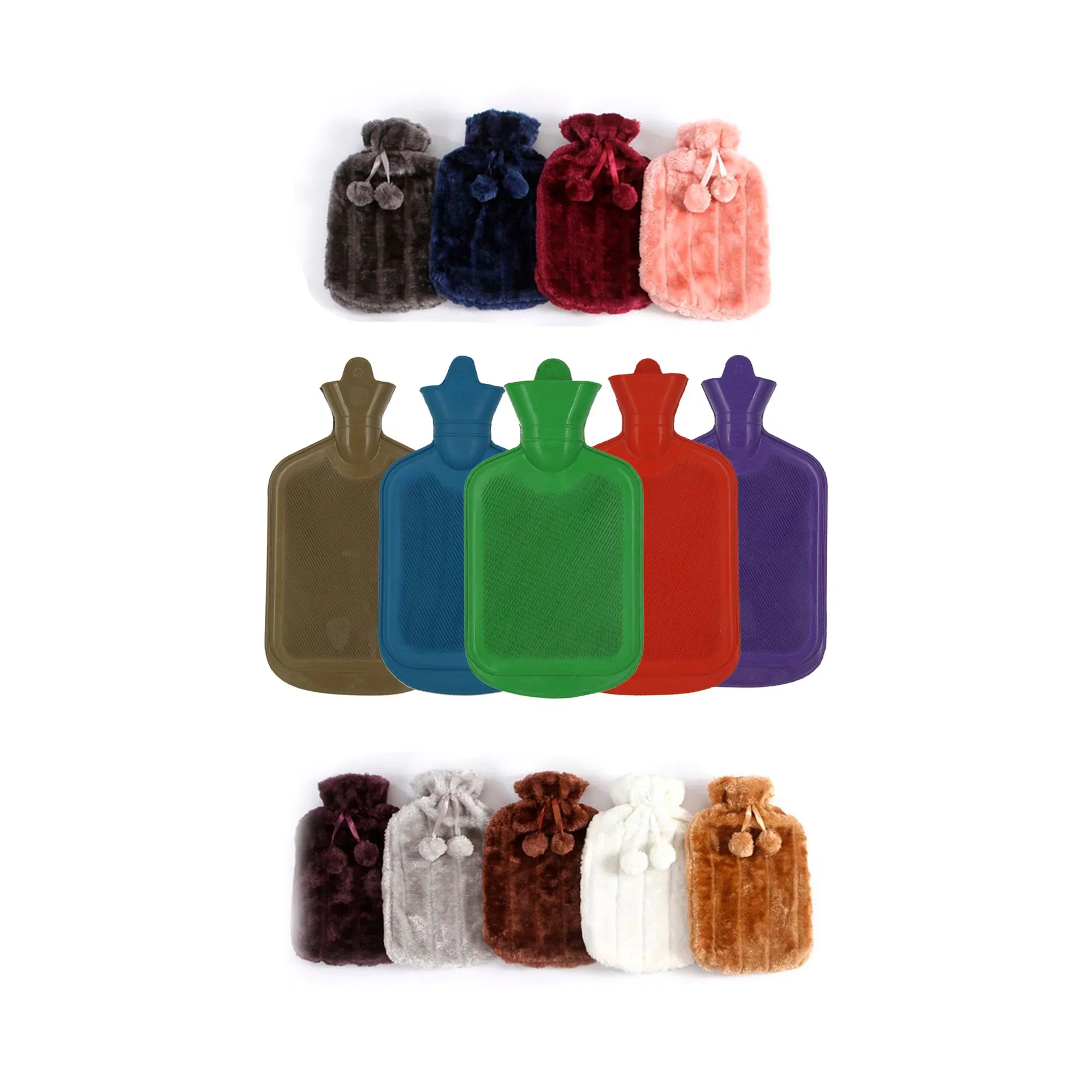 Multi-Colors Natural Rubber Hot Water Bags with Flannel Cover for Winter Use