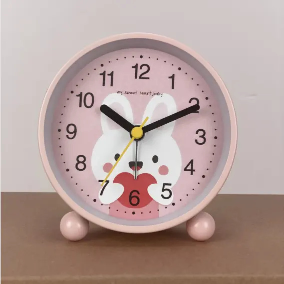 4 Inch Kids Cartoon Pink Table Clock Student Wake up Cute Children Alarm Clock Mini Small Study Metal Desk Clock Custom