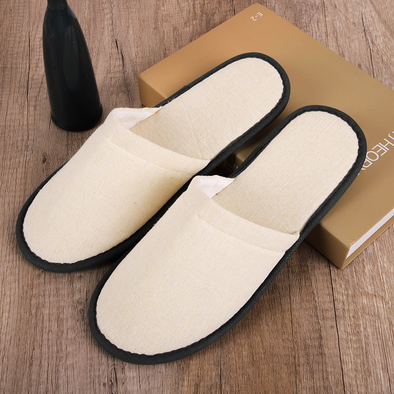 Custom Disposable Hotel Slippers Canvas Biodegradable Luxurious Style with EVA Sole Travel
