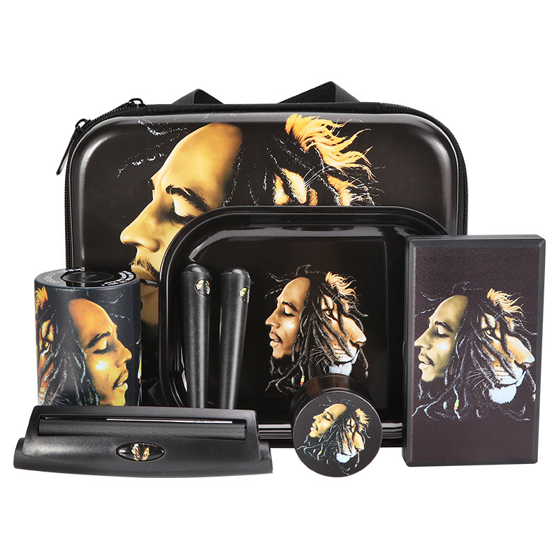 Wholesale Customization Smoke Kit Portable Rolling Cigarette Herb Grinder Set with Metal Tray Smoking Box Accessories Set