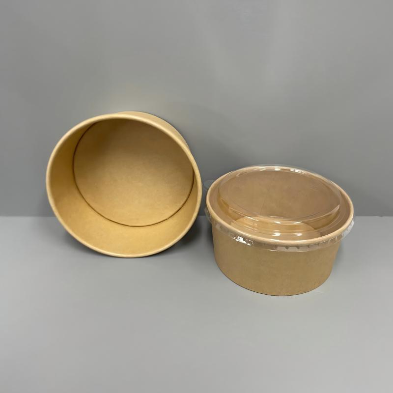 Factory Custom Biodegradable Round Kraft Paper Food Container Take Away Disposable Salad Bowls with Lid