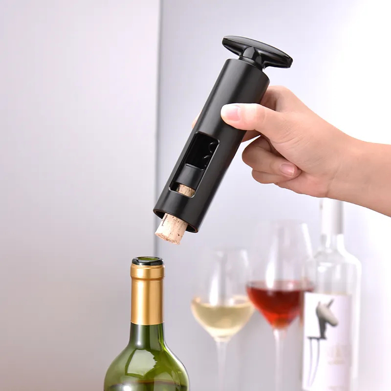 Promotional T Shape Spinning Vacuum Stopper Wine Corkscrew Electric Wine Opener Set with Foil Cutter