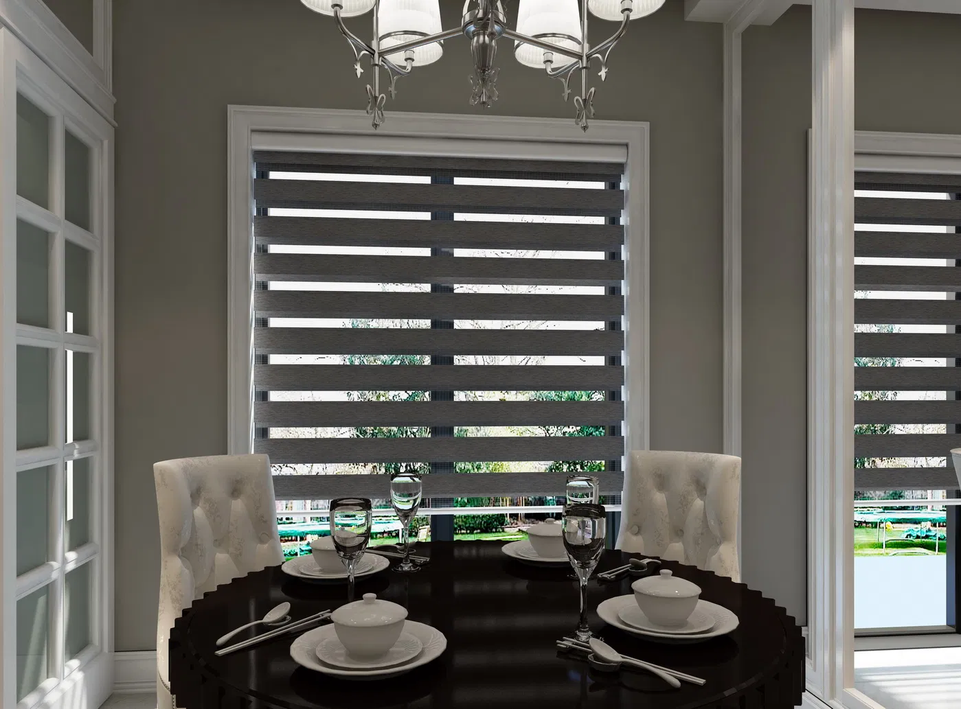 Zebra Blinds Korea Style Double Layers Blackout Manual Control Zebra Blind