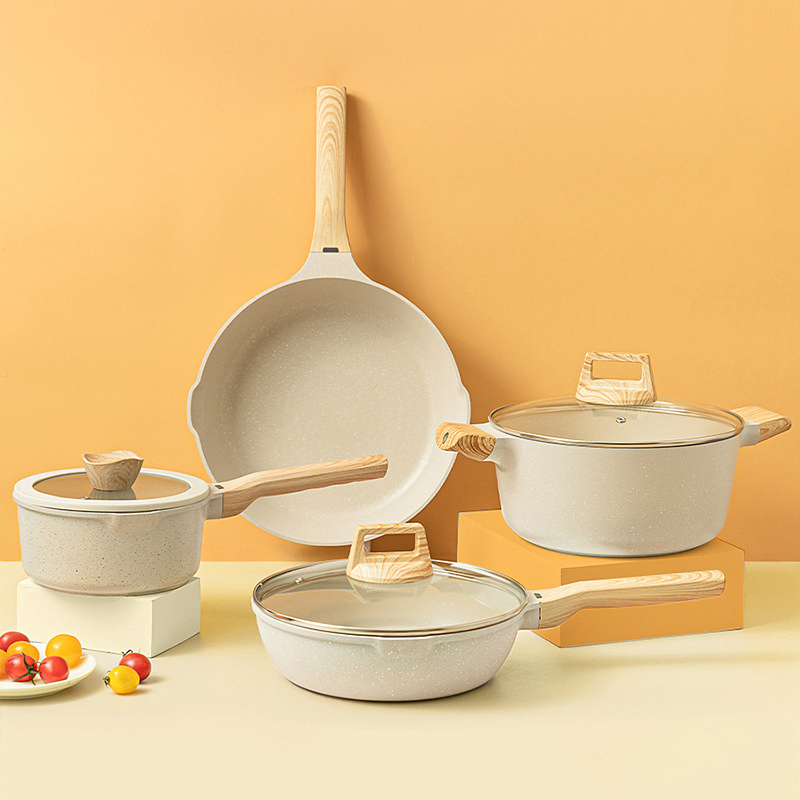 11 Piece Set Granite Cookware Non Stick Frying Pan Soup Pot, for Indutction Gas Stove