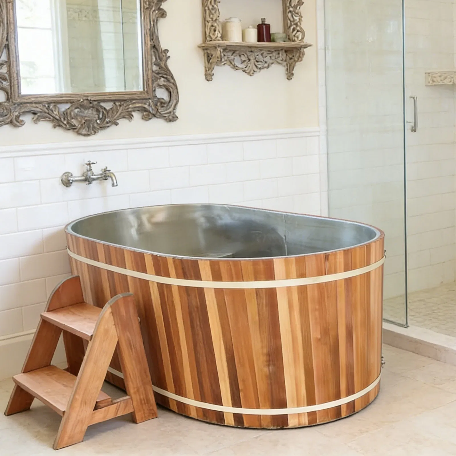 Bathtub Professional 304 Stainless Steel Red Cedar Cold for Thick Inner Tank Commercial Grade Gym SPA Recovery Modern