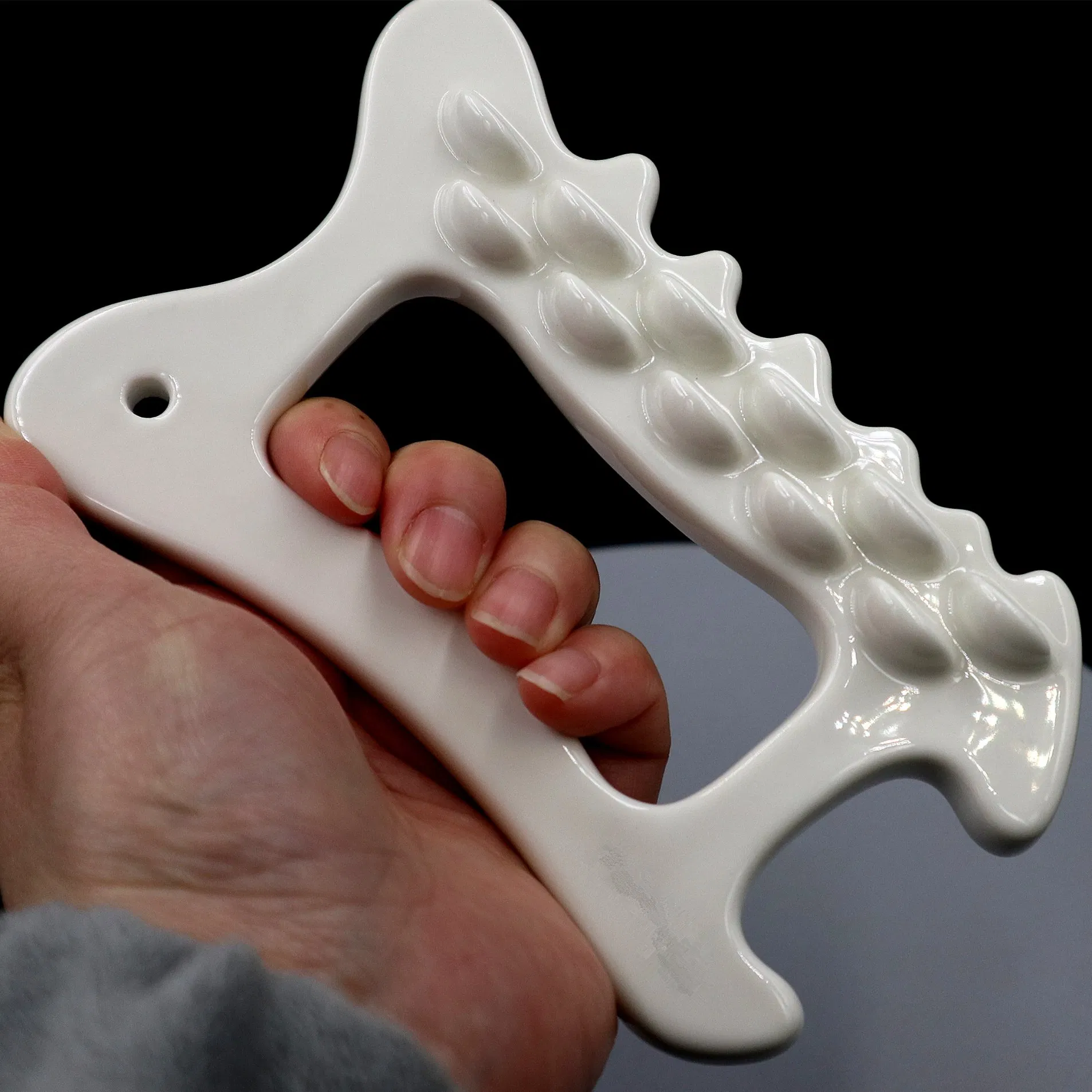 Guasha Board for Body Skin SPA Marbling Horn Shape Ceramic Guasha Massage Tool Guasha Therapy Tool Ceramic Gua Sha Scraping Tool