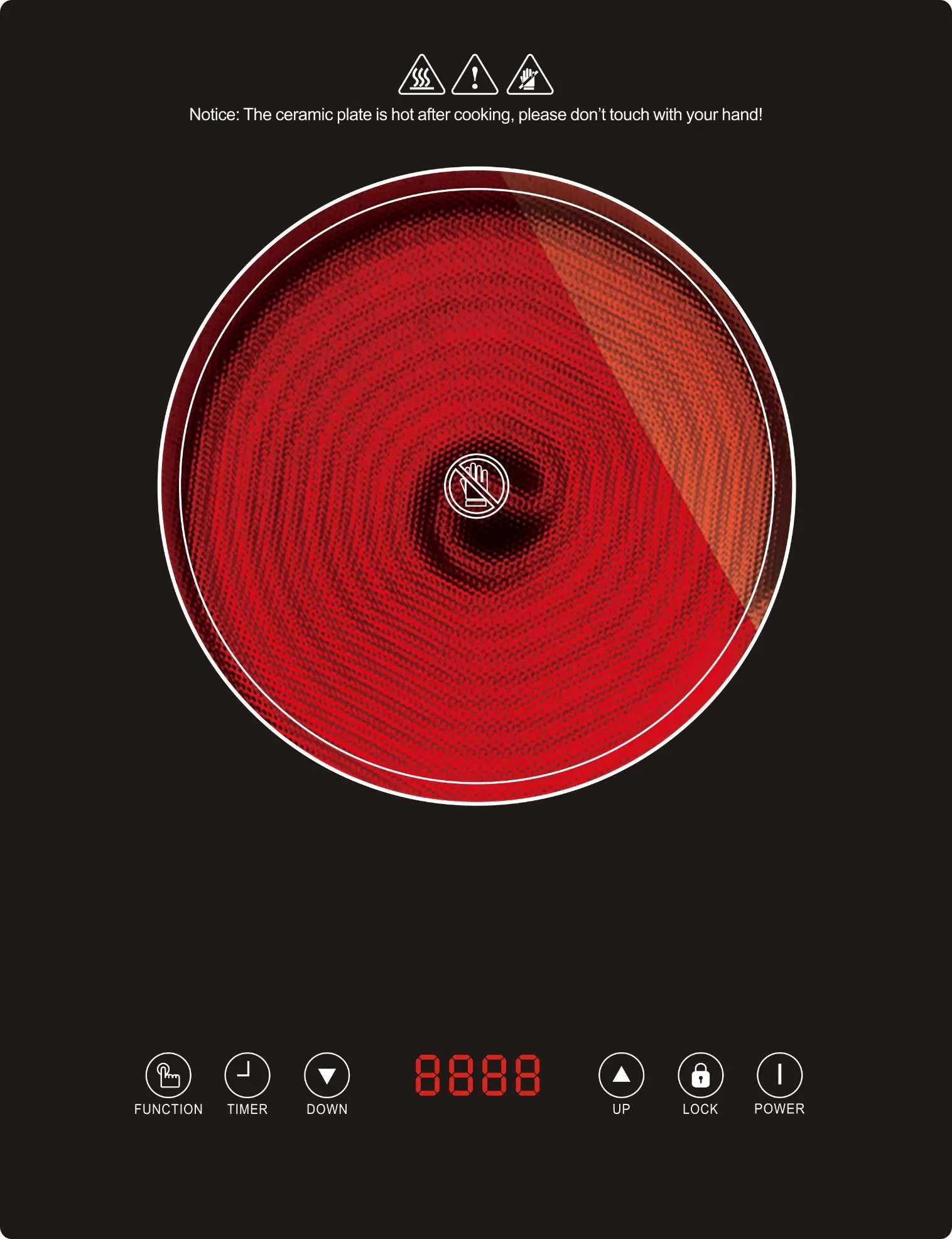 Single burner built in 2000W ceramic hob with CB