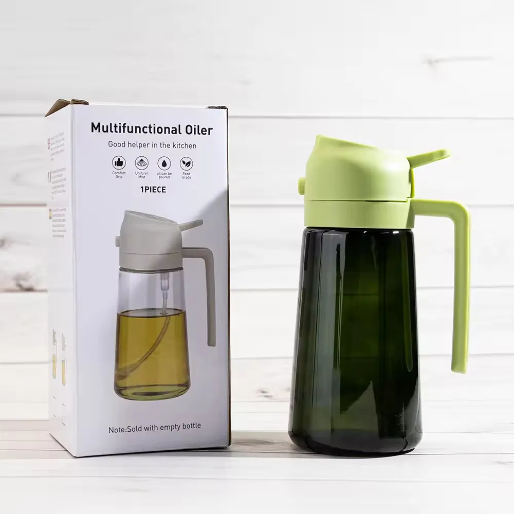 Custom Logo Dark Green 16oz Oil Dispenser Pourer Bottle 2 in 1 Kitchen Cooking Olive Oil Sprayer for Air Fryer Salad Barbecue Oil Sprayer Tool