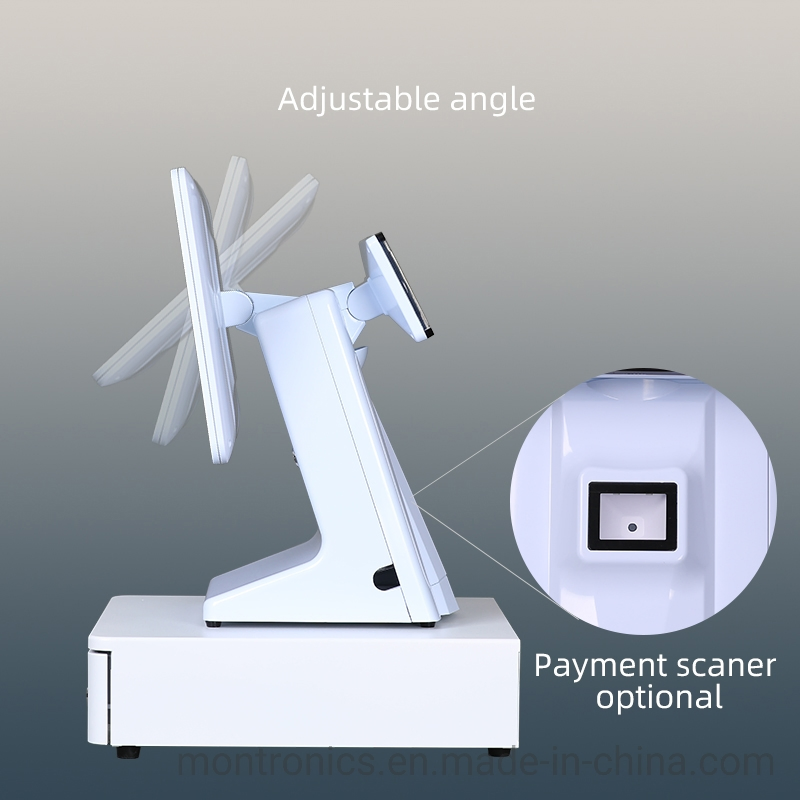 15.6-Inch Capacitive POS Touch Display with Small Customer Display with Scanner, Cash Box, Ticket Machine Equipment