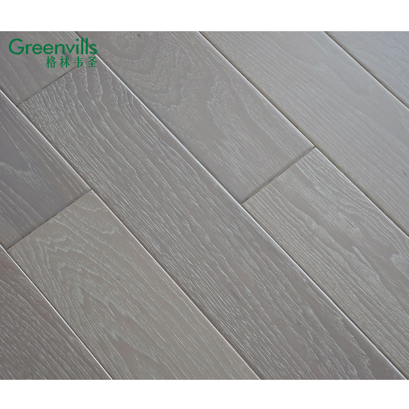 Grey Handscraped Surface American Hickory Wood Flooring Nailed Down Floorboards