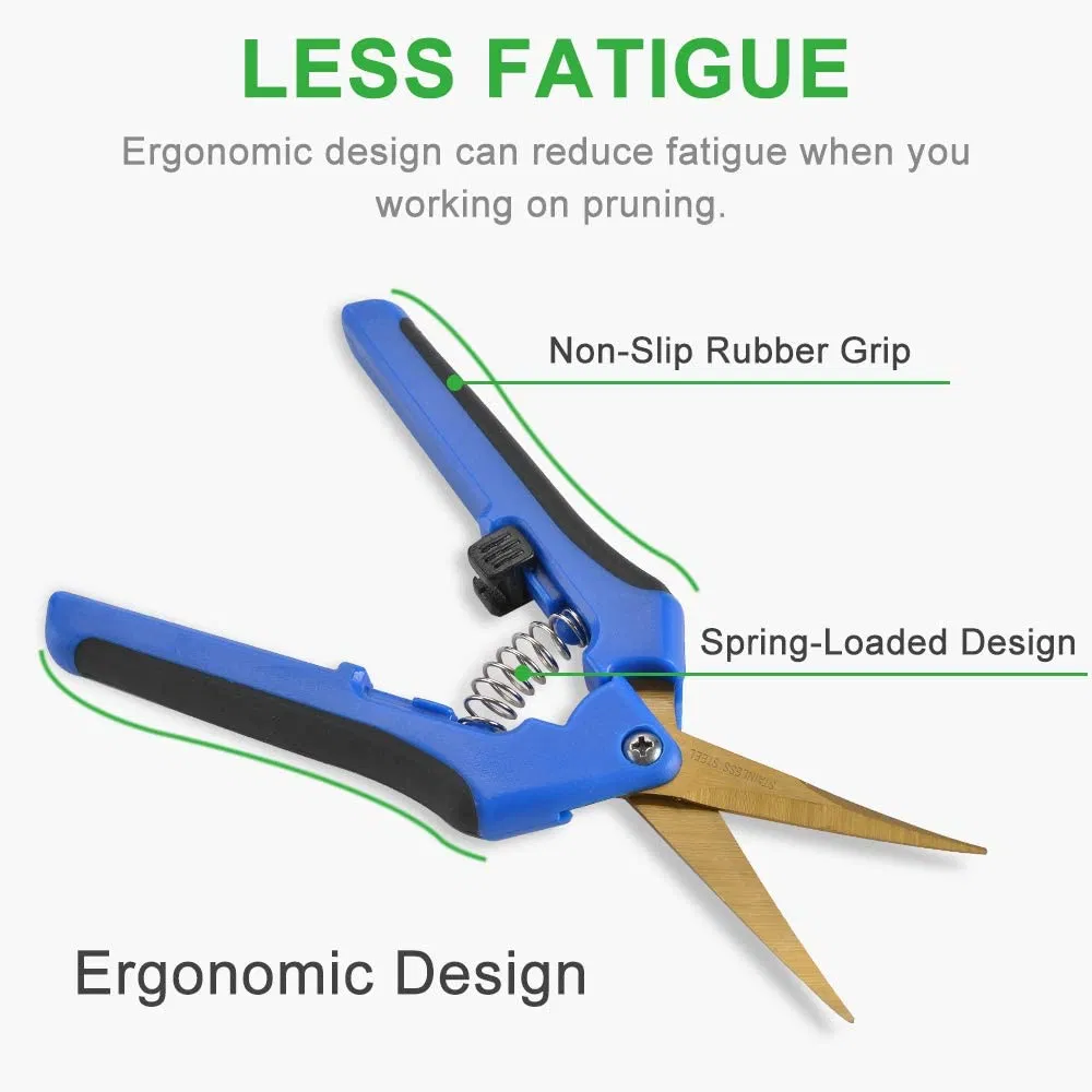 Pruning Shears with Curved Blades Gardening Hand Pruning Scissors Titanium Coated Precision Blades