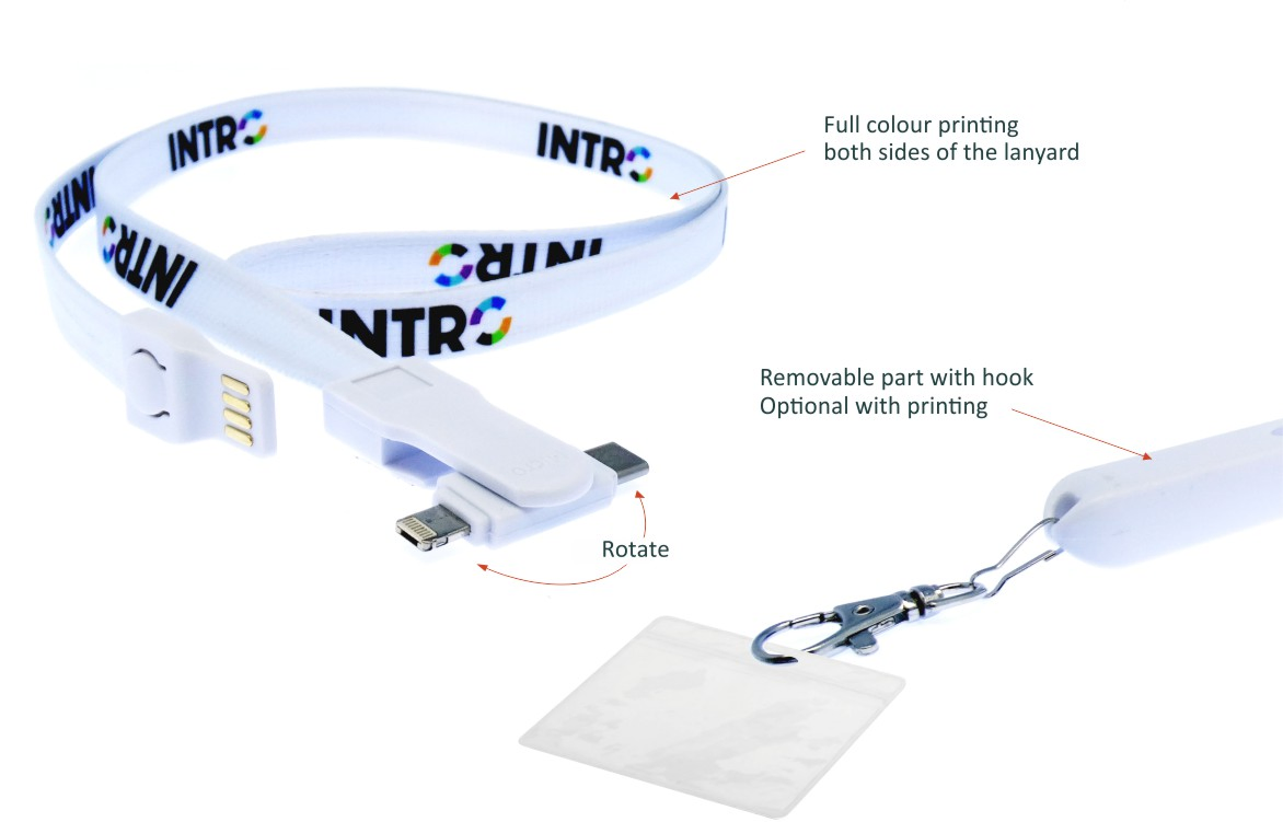 3 in 1 Type C Lanyard Charging Cable ID Badge Holder Strap USB Charge Cable for Phone