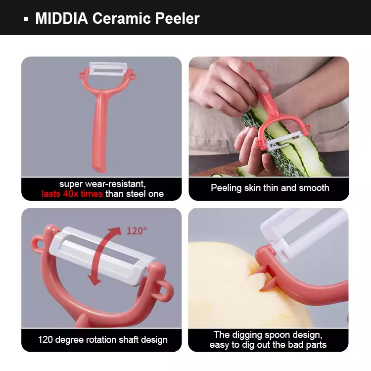 Middia Hot Selling Fashionable Zirconia Black Blade Ceramic Fruits and Fancy Vegetables Peelers