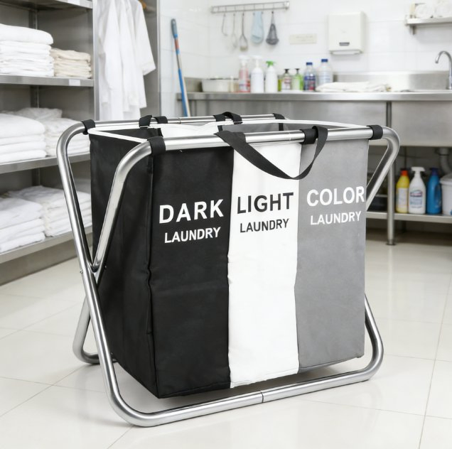 3-Section Collapsible Laundry Organizer Sorter with Stainless Steel Frame