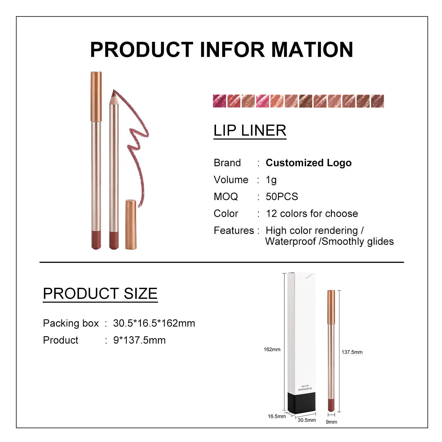 Customized Lipliner Pencil Vegan Creamy Waterproof Smoothly Lip Liner Pencil for Lips