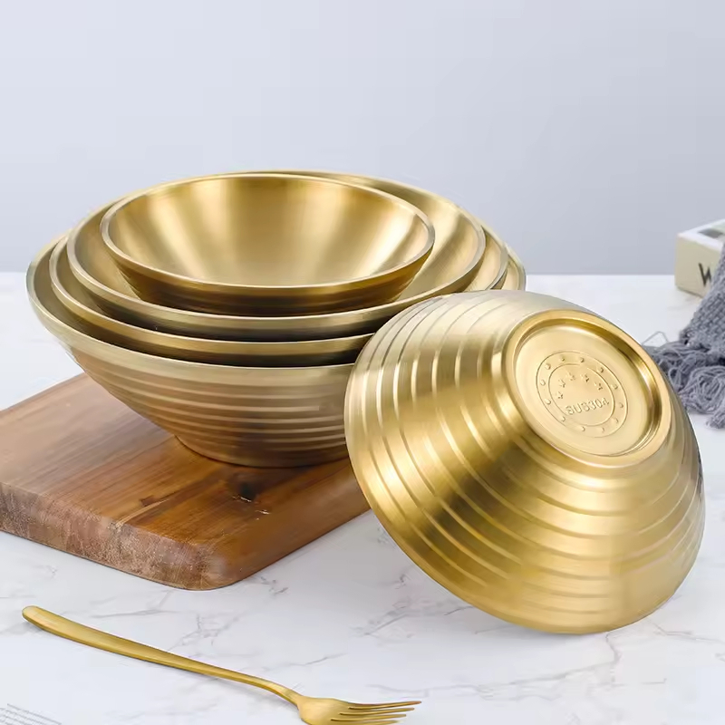 Korean Stainless Steel Salad Dessert Commercial Gold Dinner Bowl Restaurant Side Dish Dressing Sauce Bowl Tableware