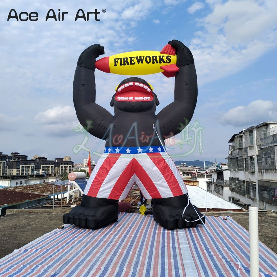 Giant 6m H Inflatable Gorilla Fireworks Model with Rocket Fire Arrow Inflatable Cartoon Animal for Advertising