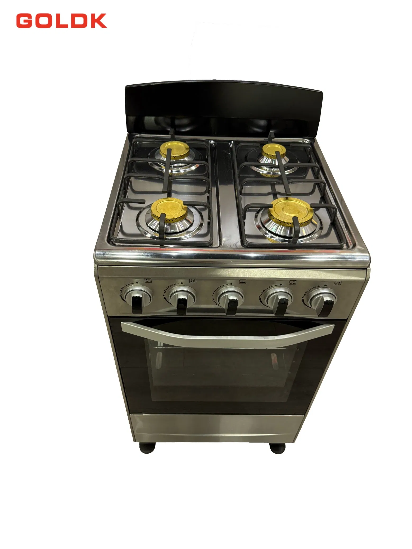 Goldk Go-001 Premium Quality Stainless Steel Body up and Down Flames Gas Oven with 4 Burner Gas Stove