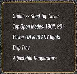 Stainless Steel Panini Grill Press, Aluminum Lifting Rod, Sandwich Maker Press, Contact Grill, Non-Stick Grill, 60-Minute Timer, 180 Degrees Opening