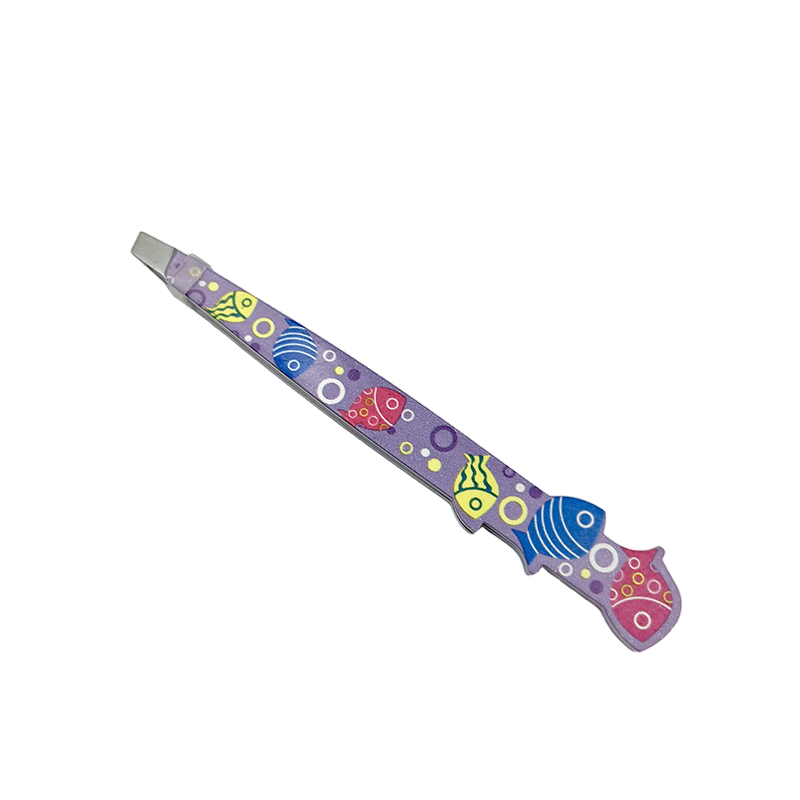 Stainless Steel Slanted Tip Beauty Saloon Eyebrow Tweezers with Different Shapes Fish Printed Design