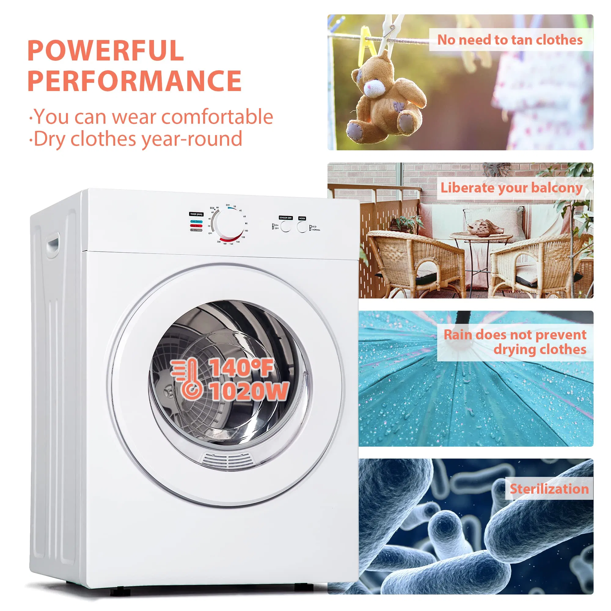 Compact Stainless Steel Dryer Portable Drying Machine for Apartment
