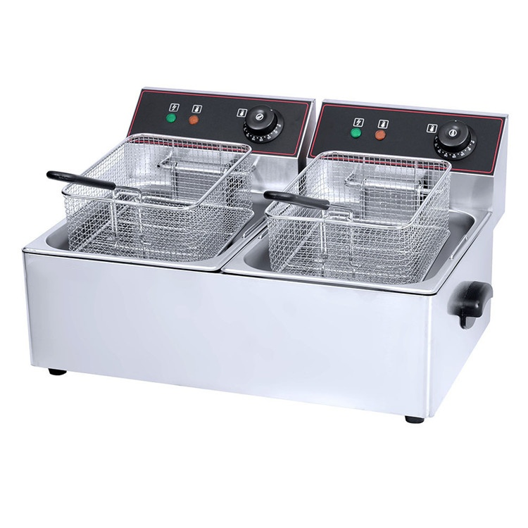 Stainless Steel Electric 2-Tank 2-Basket Potato Chips Tempura Chicken Fryer Machine