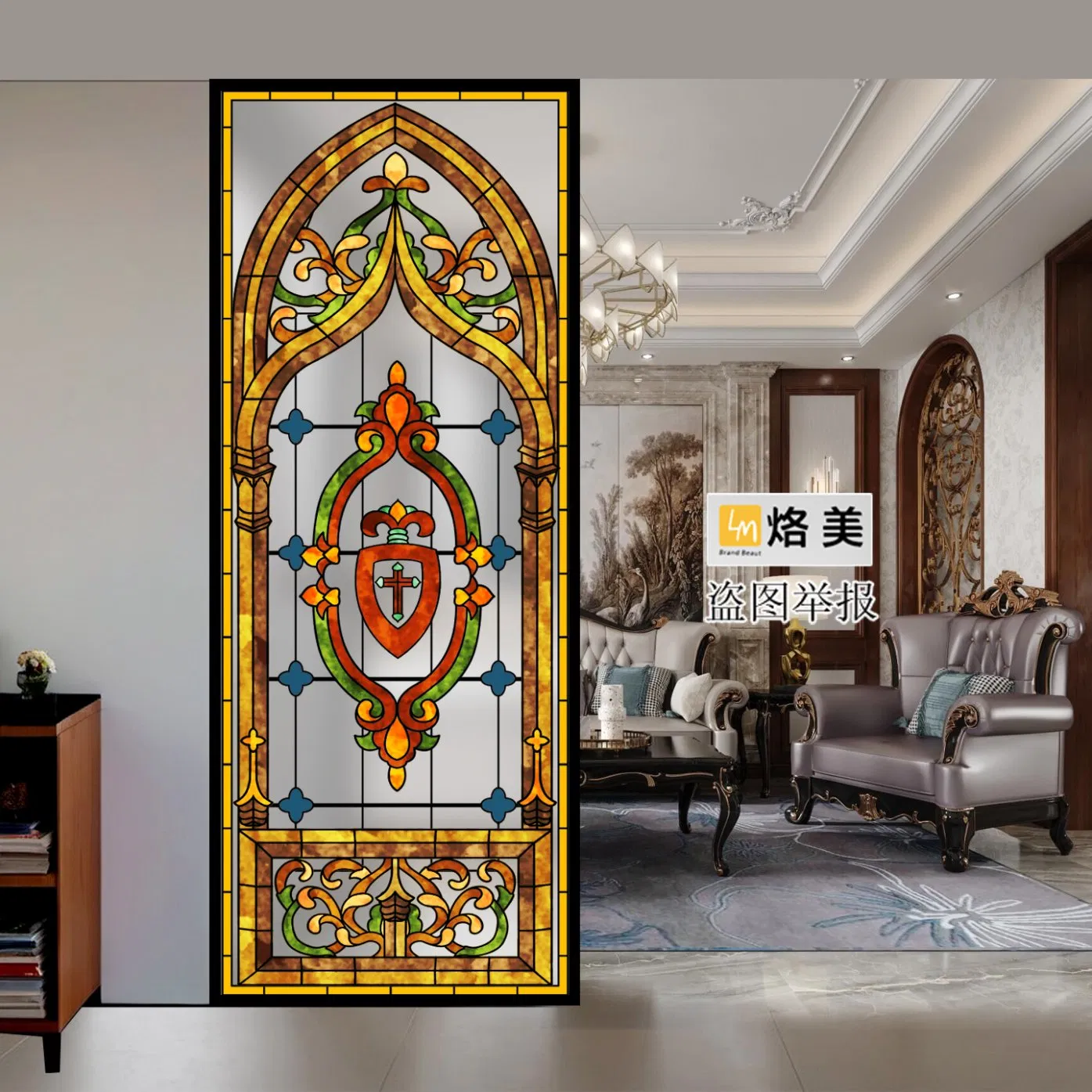 Painted Church Glassliving Room Partition Screenhome Entrance Background Wallhotel Decoration