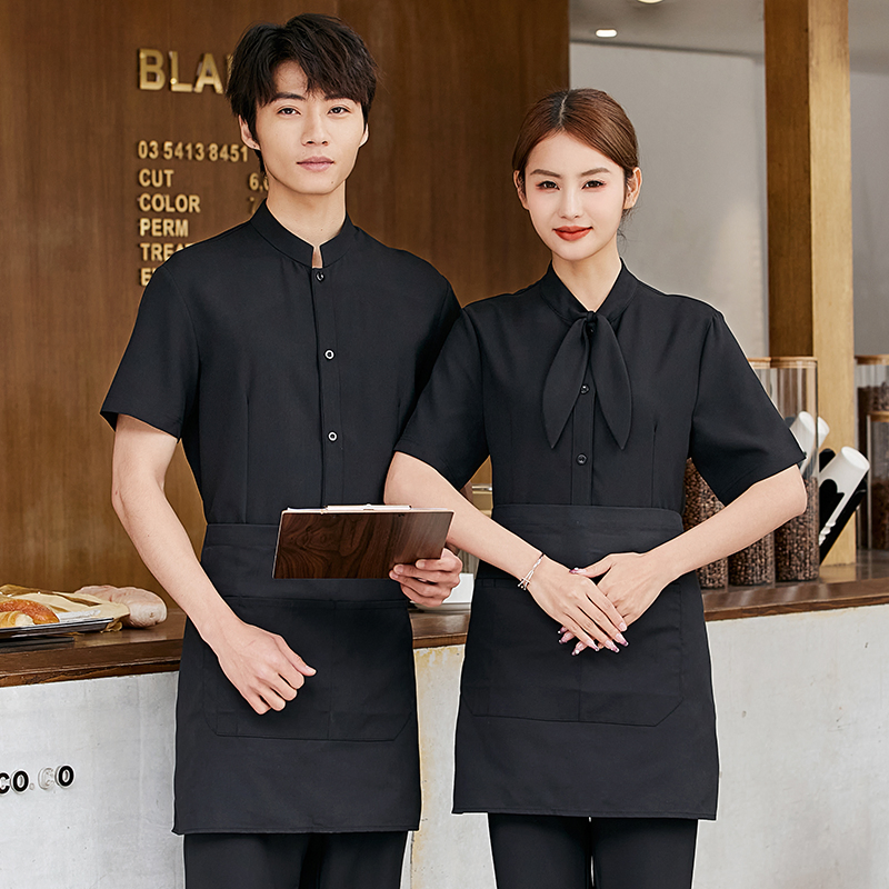Csjd-027#Solid Color Ribbon Short-Sleeved Waiter Work Clothes Apron