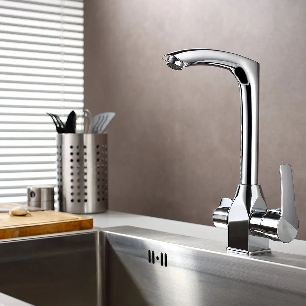 Premium Chrome Brass Kitchen Faucet with Zinc Alloy Handle