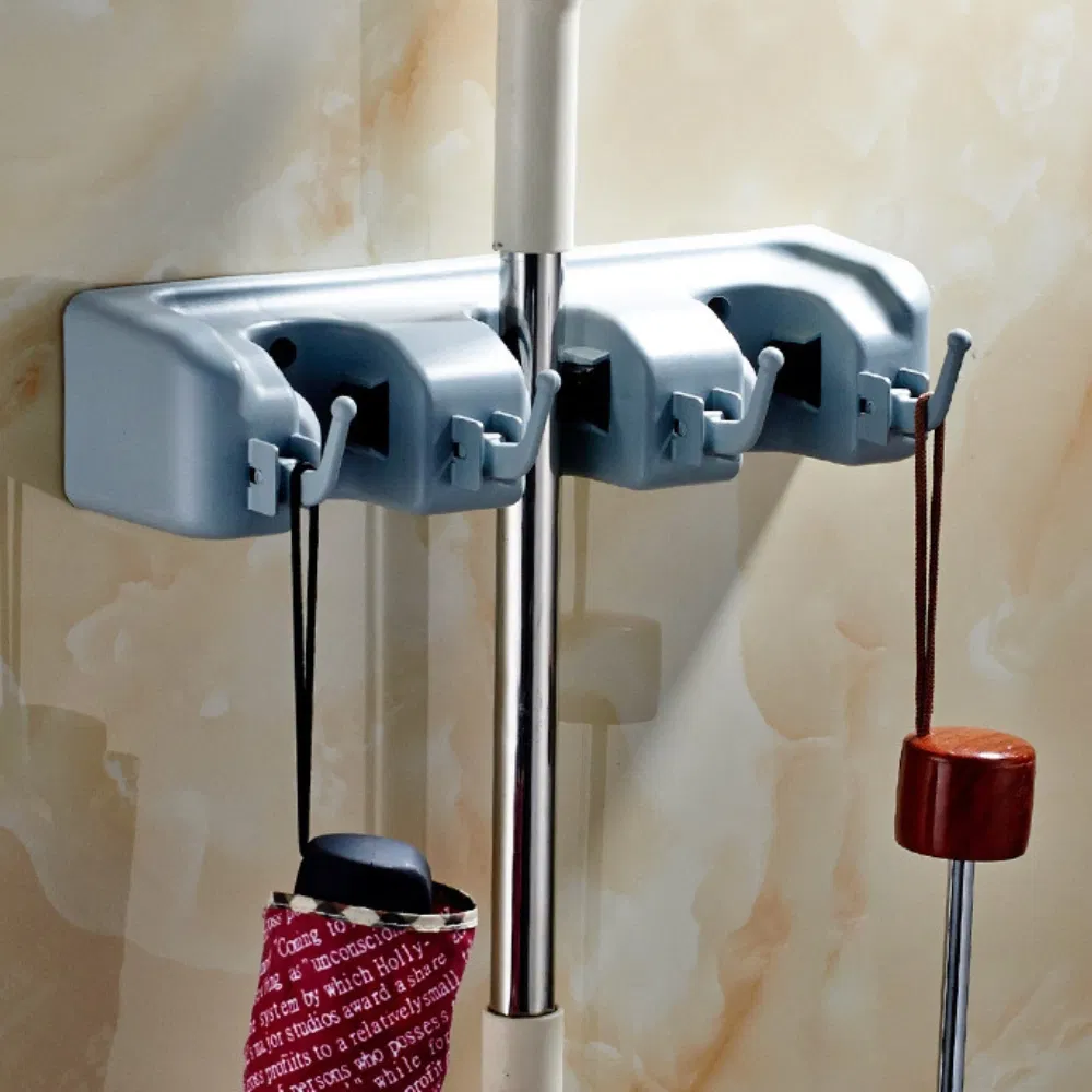 Brush Broom Mop Holder + Tool Hanger 5 Position and 6 Hooks Wall Mounted Bl23486