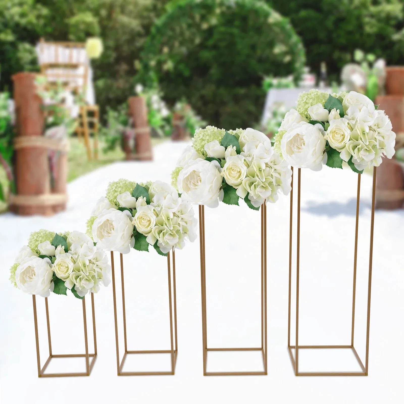 4PCS Metal Flower Rack Prop Geometric Column Vase Stand Wedding Party Decor Gold Rectangular Rack for Wedding 40/60/80/100cm