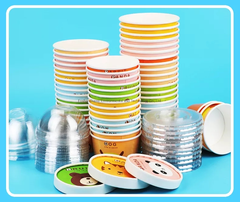 Disposable Paper Cup PLA Ice Cream Paper Cup Dessert Cup with Paper Lid