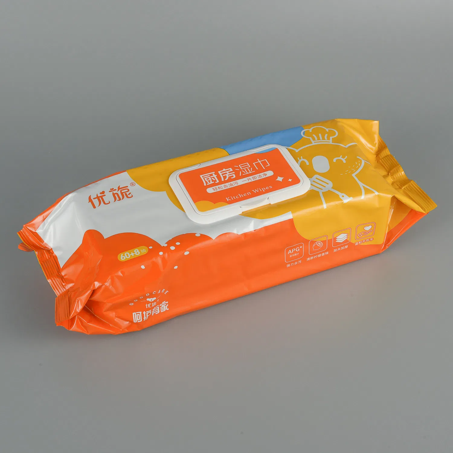 Custom Disposable 68PCS Rag Kitchen Oil Remover Cleaning Wet Wipes