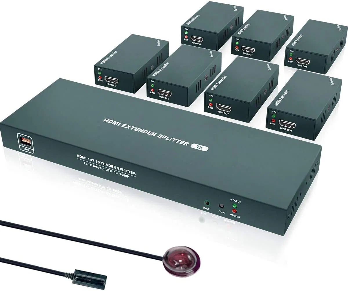 HDMI-сплиттер 1x7 с ИК-пультом, 1080P, до 50 м