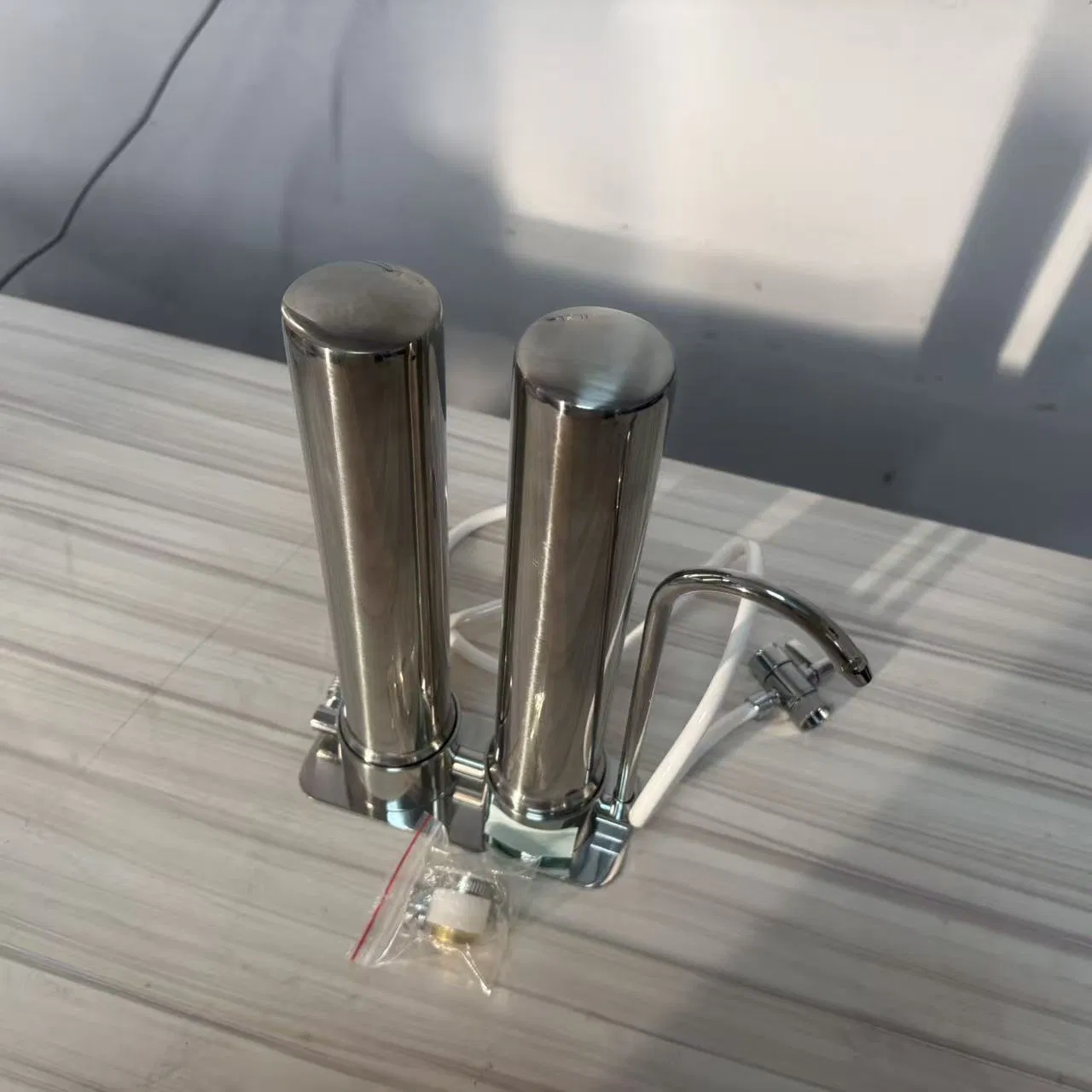 304 Stainless Steel Table Top Two Stage Ceramic Activated Carbon Water Filter with Customized Service Laser Logo