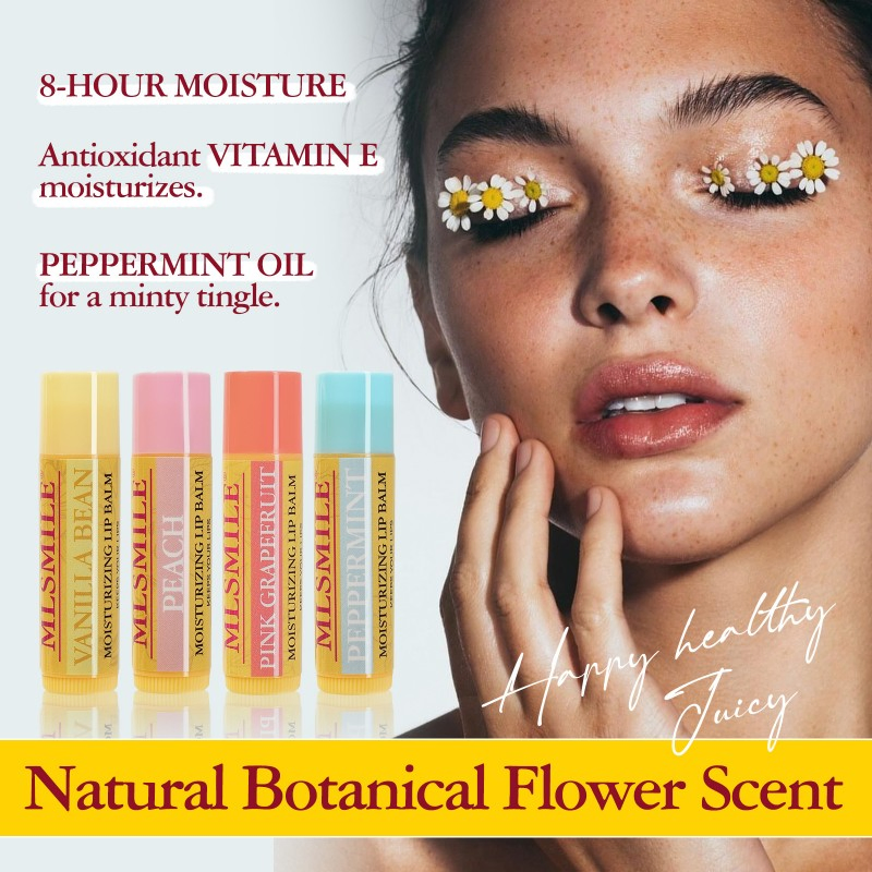 Luxurious 4-Piece Lip Care Set Fashion-Forward Lipstick Vitamin E Fruit Flavored Moisturizing Lip Balm Mineral Lip Balm Stick