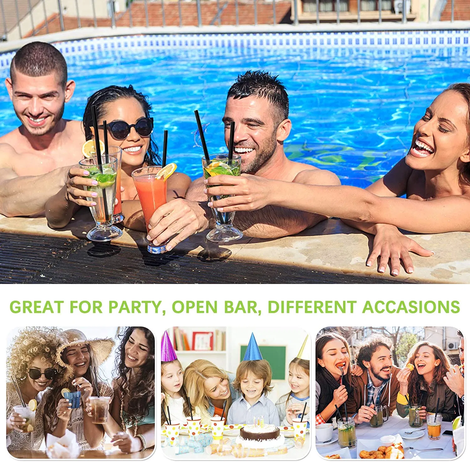 Биоразлагаемые соломинки PLA 8 мм, 210 мм, черные