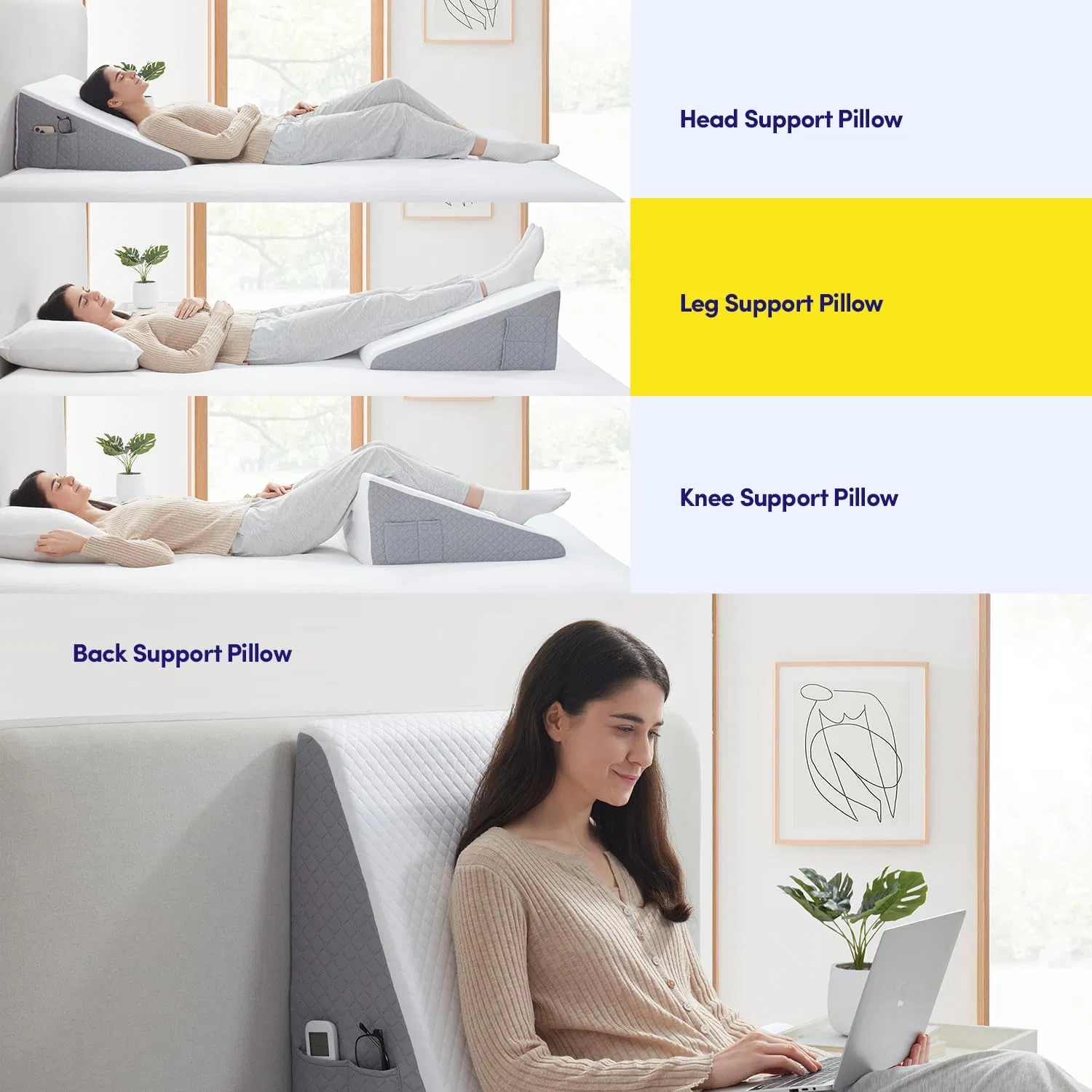 Premium Bed Wedge Pillow Compressible Memory Foam for Sleeping