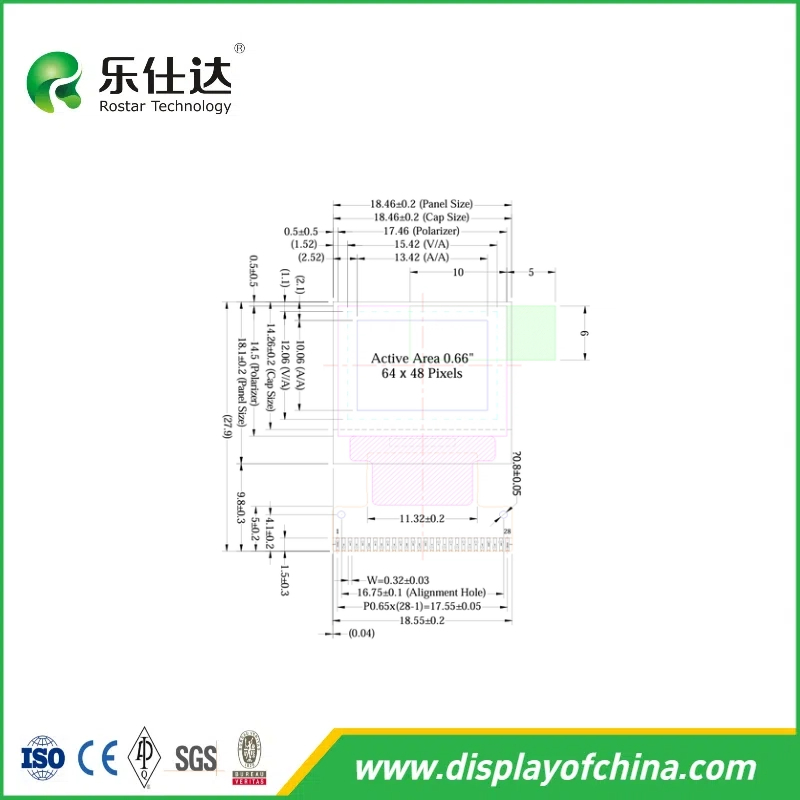 8-Bit/4-Wire Spi/I2c Interface 0.66inch 64X48 Graphic Flexible OLED Screen Display