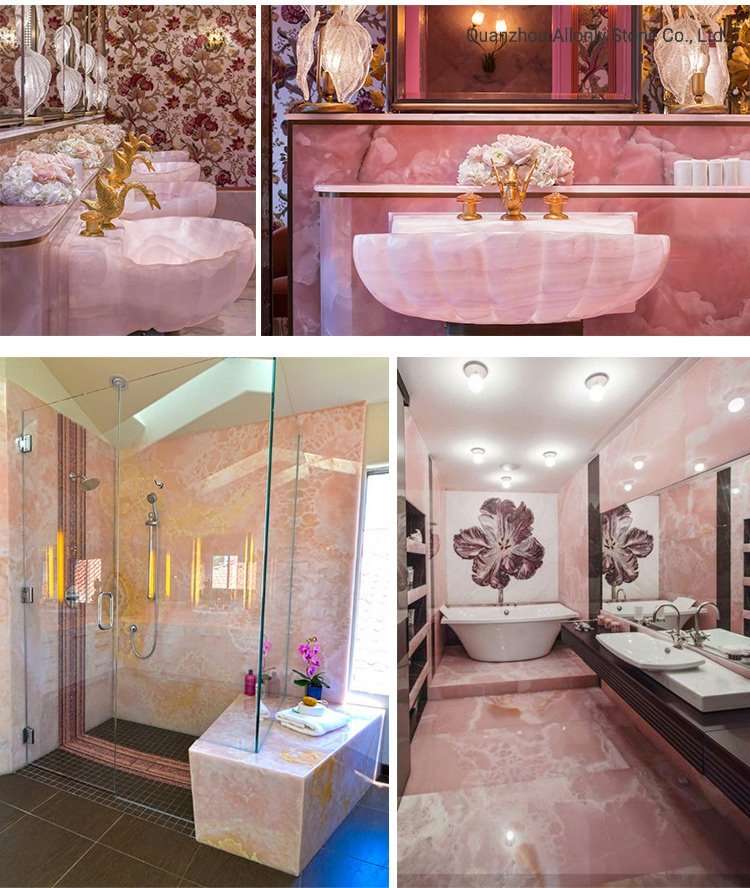 Hotel Interior Design Pink Onyx Marble Tile Floor and Wall