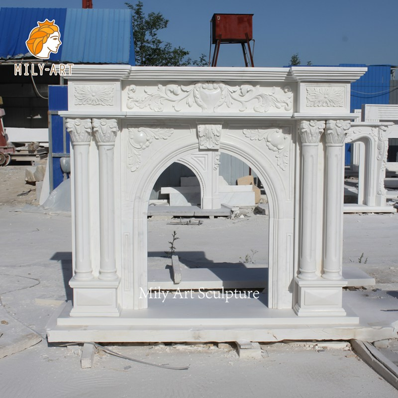 Natural White Marble Carving Fireplace Mantel Surround for Interior Decoration
