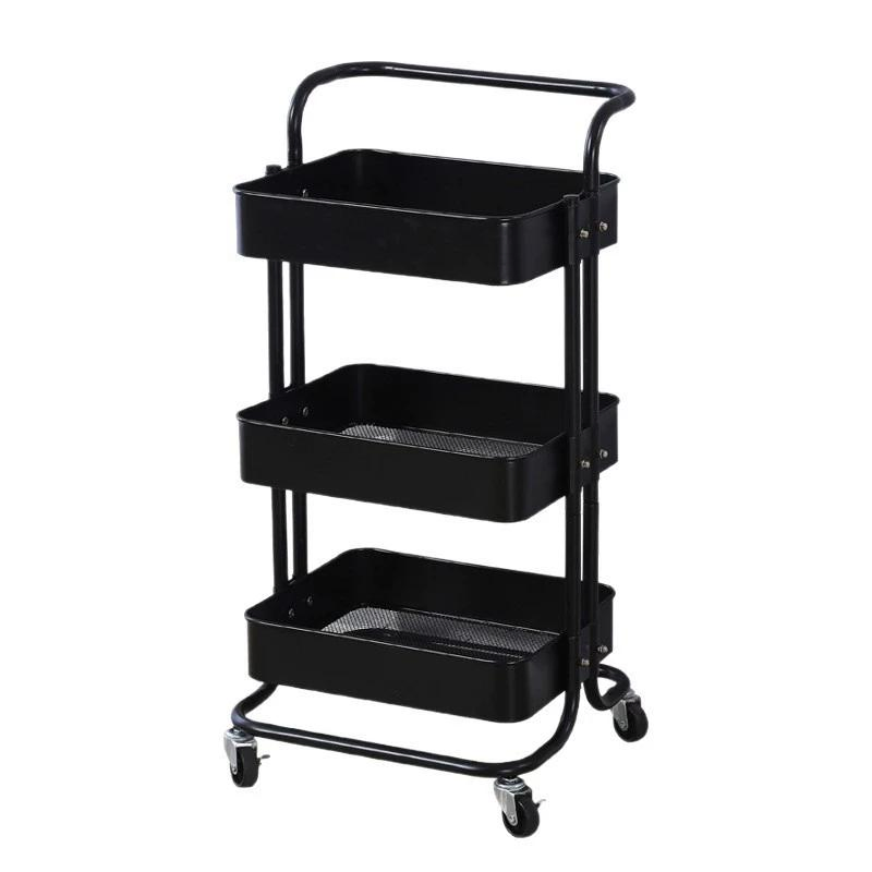 Metal 3-Tier Storage Rack with Wheels Bathroom and Living-Room Storage Cart Rack & Metal Shelf