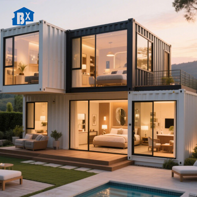 Luxury Modular Light Steel Structure Prefabricated Container Villa Portable Prefab House Steel Frame Tiny House for Living or Office Villa / for Quick Installat