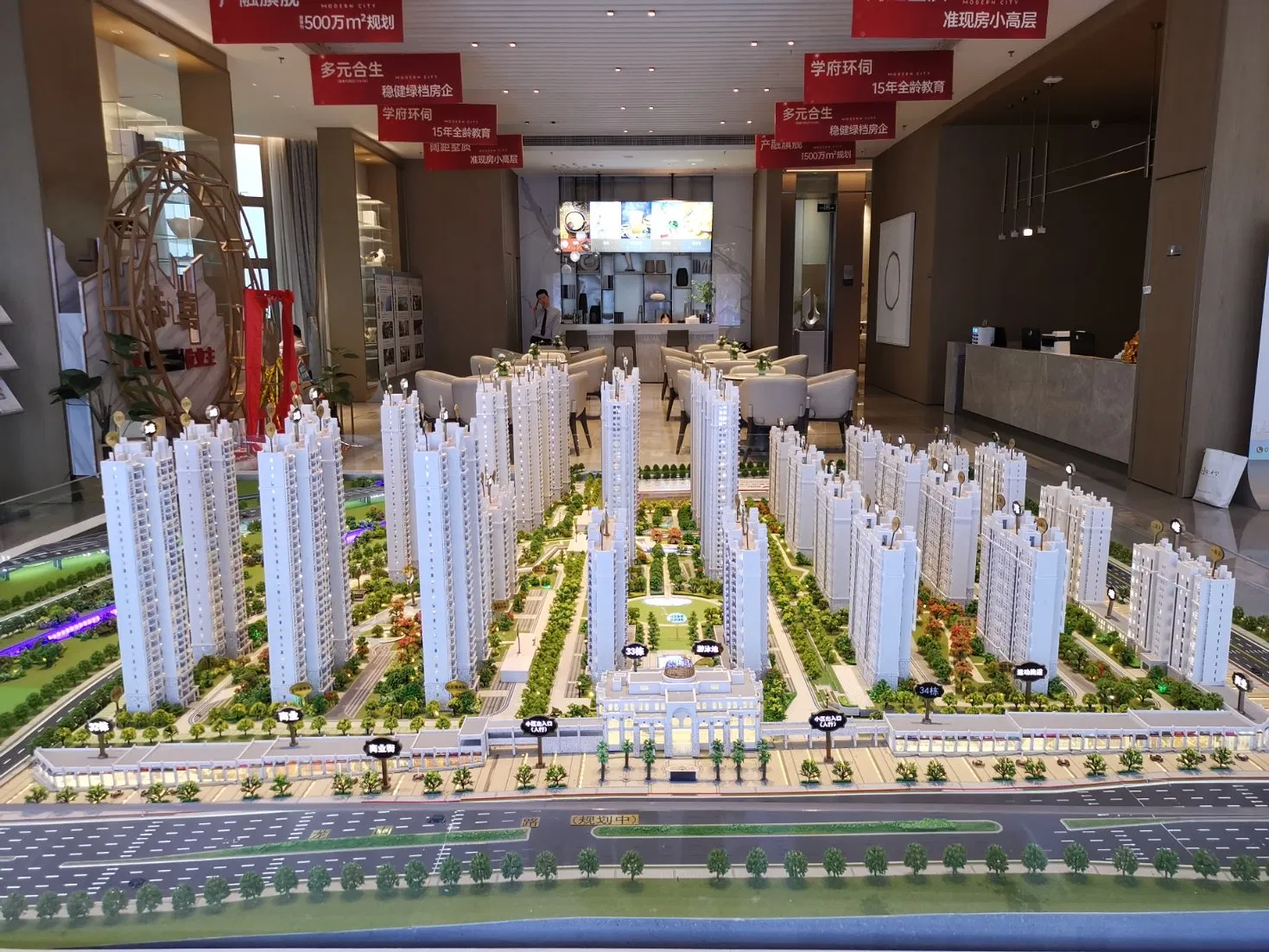 Large Scale High-End Customized Modern Residential Community Building Model with Lighting Display