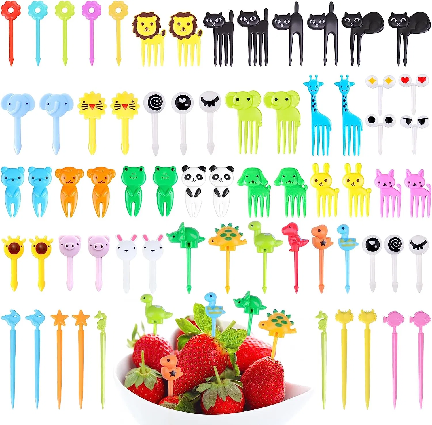 Aohea Cute Kawaii Cartoon Fruit Fork Plastic Tableware Animal Images for Kids