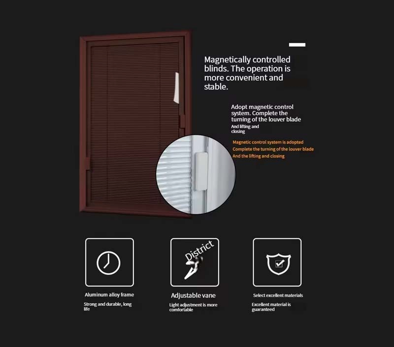 Magnetic Shutter Aluminum Alloy Single Glass Built-in Hollow Shutter Blinds Inside Window Toilet Waterproof