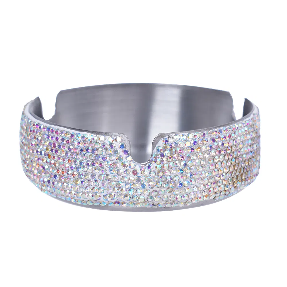 Sparkling Silver Ashtray Bling Diamond Rhinestone Decor for Home Stainless Steel Ashtray